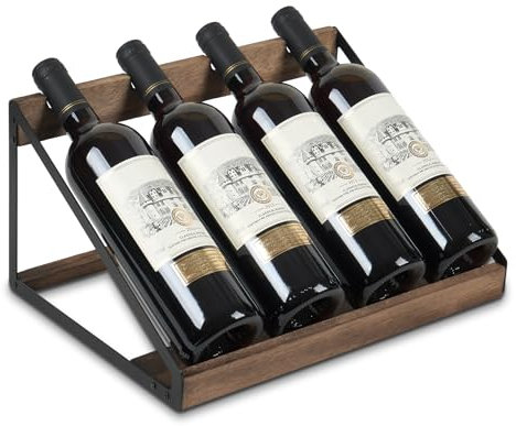 JUJOYBD Weinregal Holz für Tisch, Rustikales Flaschenregal für 4 Flaschen, Weinständer für Party, Küche & Wohnzimmer, 35x27x17 cm