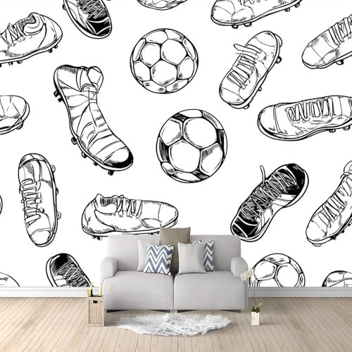 Wallpaper Doodle Football and Football Shoes Wallpaper 200 x 140 cm Suitable for Decoration Concealer Living Room Bedroom Kitchen Decoration White and Grey