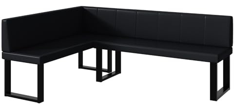 MEBLINI Eckbank für Esszimmer - Küchenbank - Essecke - Sitzecke Küche - Peter - U-Beine 142x196x87cm Links - Schwarz Kunstleder