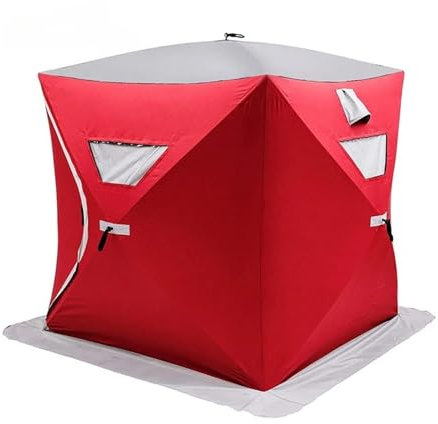 Eisfischerzelt Outdoor Winter Ice Cube Pop Up Winter Series Tragbares Eisangelzelt Tunnelzelte(Red)