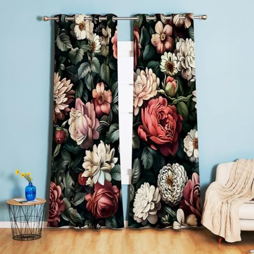 Tokusyou Blommor gardiner ogenomskinliga gardiner med öljetter lantställe vintage pionmönster mörkläggning dekorativ gardin termisk gardin köldskydd för sovrum vardagsrum set om 2 240 × 132 cm (H × B)