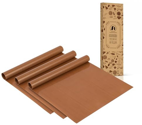 3 fogli di carta pergamena riutilizzabili in teflon, 30,5 x 40,6 cm, carta da forno, antiaderente, atossica, resistente al calore, fodera per cottura e cottura