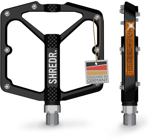 SHREDR. Shine Pedale für MTB | Hochwertige Flatpedals fürs Mountainbike | Mit Reflektoren (StVZO konform) | 2 Größen
