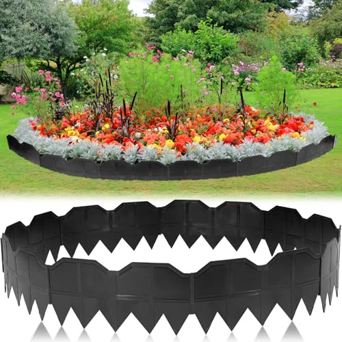 Landscape Edging, No Dig Interlocking Garden Edging Border for Landscaping, Flexible Flower Bed Lawn Edging for Outdoor Pathway, Easy DIY No Stakes, Pound-in, 6'' Tall (Black, 20 FT / 20 Pcs)