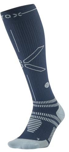 STOX Energy Socks Calzini da corsa per uomo, calzini a compressione, calzini sportivi, calzini a compressione, calzini a compressione, calzini sportivi, Blu e grigio, L