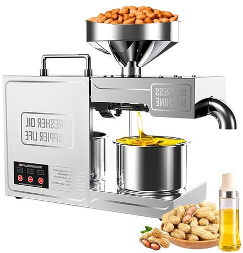 RoyceBee 820W Ölpresse Maschine Öl Kommerziell Automatische Edelstahl Kaltpressölmaschine Elektrischer Saatölhersteller Silber Öldruckmaschine für den Heimgebrauch