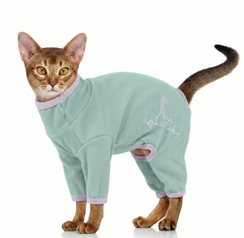 Katzenkleidung, Winterkleid, Body nach Operationen, Sweatshirt Pyjama für Katzen, Postoperationsanzug, chirurgischer Body (Hellgrün, L)