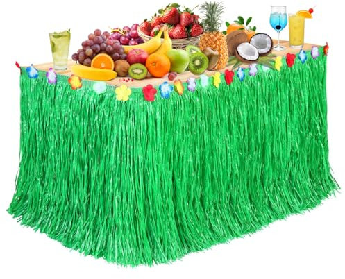 YUYWWAN Gonna da Tavolo, Copritavolo Decorativo Estate Hawaiana Decorativa 270cm*75cm Tovaglia Tropicale per la Festa Giardini Tropicali Estate Feste in Spiaggia Piscine (Verde)