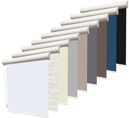 Thermo Rollo nach Maß Verdunklungsrollo Seitenzugrollo mit Kassette | Breite 35-170cm | Höhe 80-220cm | 9 Farben | Wandmontage | Für Türen und Fenster | Silberne Beschichtung | Profil Weiß