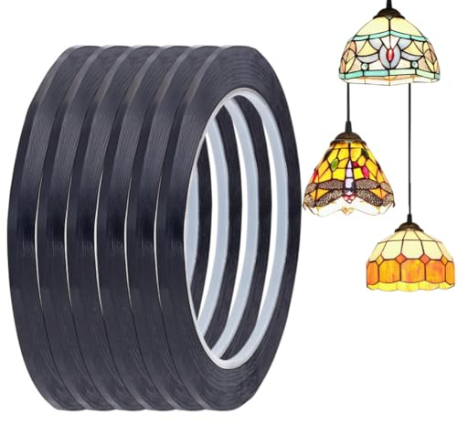 HOBBIESAY 66m 6 rollos de vidrio PET guías de vidrio fino tiras guía de vidrio negro líneas autoadhesivas para vidrieras artísticas vidrieras artesanías y decoración