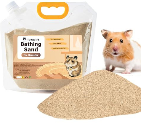 TOKAYIFE Hamster Badesand, Staubfreier Wüstensand oder Toilettenstreu Sand für Hamster, Chinchillas, Rennmäuse, Syrische Mäuse und Kleintiere (Wüstensand, 1.4kg)