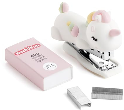 Back2Fun - Mini cucitrice per bambini in gomma morbida con 400 graffette n. 10, design divertente e compatto, regalo scolastico originale, cancelleria carina per bambini, ragazze e uso quotidiano a