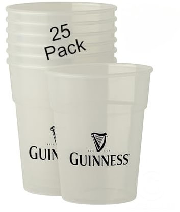 Celebration Spirits Guinness - Bicchieri da pinta riutilizzabili, confezione da 25 bicchieri di plastica con marchio ufficiale (590 ml), ideali per feste, barbecue, festival e serate di gioco