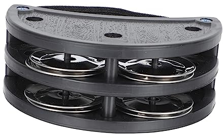 UKCOCO Fußtamburin mit Doppelreihigen Metall Glöckchen Halbmondförmiges Schlaginstrument mit Elastischem Riemen für Musik und Bühnenperformance