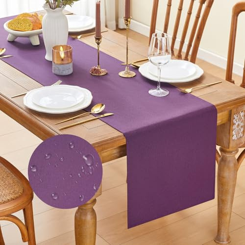GUJOXILA Modern Tischläufer Lila 40 x 140 cm Tischläufer Wasserabweisend Abwaschbar Leinenoptik Küche Esstisch Tisch Dekoration für Hochzeiten Drinnen Urlaub Party Dekor