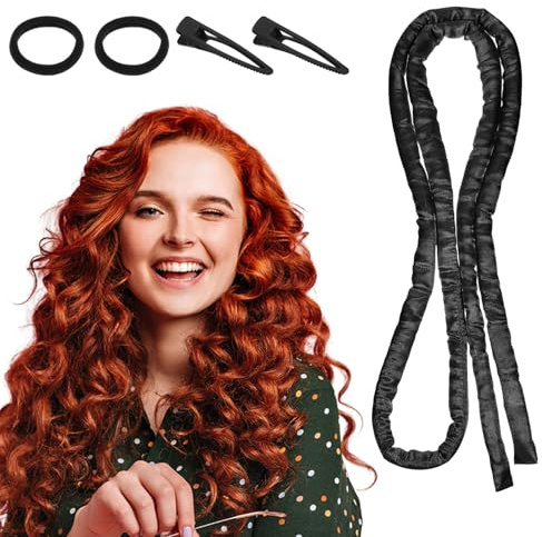 XLIUAX Heatless Curls Band - Cinta para el pelo sin calor, sin calor, para pelo corto y largo sin calor, con 2 gomas para el pelo, 2 horquillas, rulos suaves para cabello corto y largo sin calor