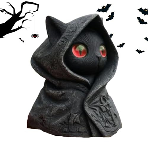 Cat Figurine - Décor de chat à capuche Halloween | Ornement festif Figure résine Resin Ornements Figures Festive décor cuisine salle à manger couloir console de la console de table Idées de décoration
