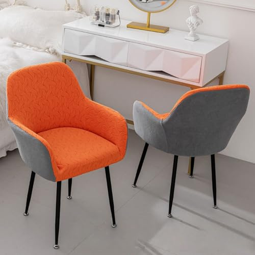Highdi Stretch Stuhlhussen Plüsch Stuhlbezug Zweifarbig Jacquard Esszimmerstuhlbezug Sesselbezug mit Armlehne für Bürostühle Esszimmerstühle Schminktisch Stuhl Küchenstühle (Orange-Grau,4er Set)