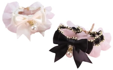 MAKOMAKI Niedliches Hundehalsband, Spitze, Schleife, Perlen, Katzen-Halskette, süße Halsdekoration, elegant, sanfte Welpenkrawatte, Kätzchen, Lätzchen, Haustierbedarf (Weiß, M)