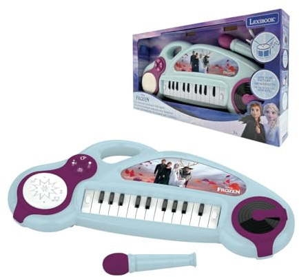 Lexibook, Disney La Reine des Neiges, Piano électronique pour Enfants avec Effets Lumineux, Microphone, Batterie, Haut-Parleur intégré, mélodies de démonstration, Lecteur DJ, Mauve/Bleu, K704FZLXB