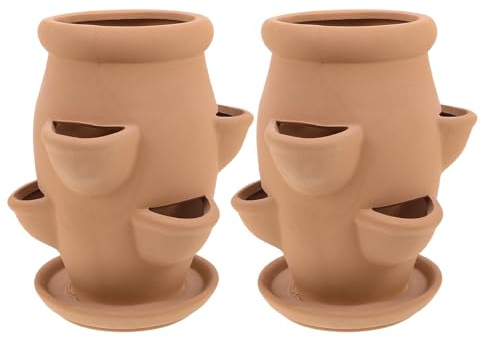 BESPORTBLE 2pcs Terracotta Strawberry Tower Planter Pot with Six Pockets, Multi-opening Design, Decorative and Refined Appearance, Prevents Waterlogging, Versatile Planting Solution