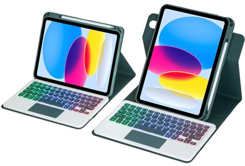 SCIMIN Custodia girevole a 360 gradi con tastiera Bluetooth per iPad da 10,2 di settima generazione/iPad 8a generazione/iPad 9a generazione, tastiera retroilluminata staccabile e mouse trackpad