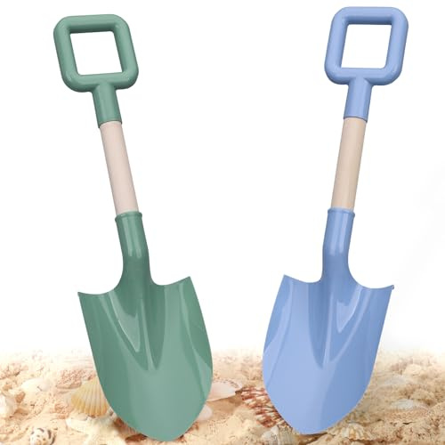 Dilabnda Ensemble de pelles de plage pour enfants de 40 cm/16 pouces avec manche en bois, 2 pièces, pelles et cuillères de plage en ABS pour bac à sable, jardin, été, vacances, neige