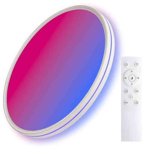 Queffigle Gradient RGB 37cm LED Ceiling Light 48w 4000LM Dimmable 3000-6500K RGB Color Changing with Remote Control Flush Mount Ceiling Lamp IP44 Waterproof for Bedroom, Living Room, Kitchen, Bathroom