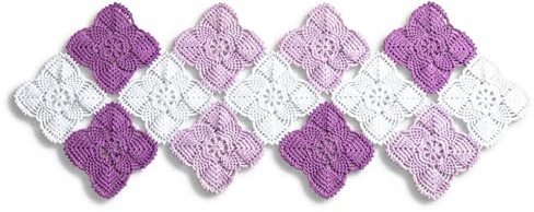Centrino Rettangolare ad Uncinetto 100x40 cm - Centrotavola Bianco Lilla e Viola in Cotone, Decorazione Tavola e Protezione Mobili (35-2CN)
