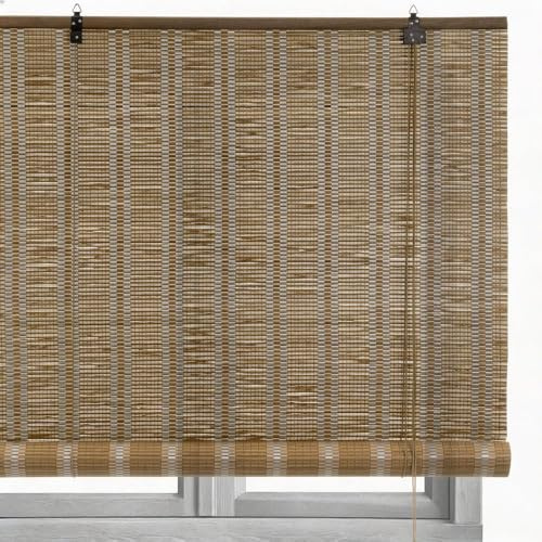 Estor enrollable de láminas de bambú natural y cosido blanco de 90x180 cm | Sujeción a Pared o Techo. Limpieza Fácil con Paño Húmedo. Diseño Natural para Ventanas
