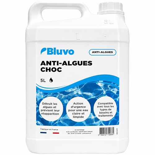 Algicide Anti-Algues Choc Piscine 5L | Rattrapage Eau Verte & Eaux Troubles | Double Action Préventive & Curative | Stop Algues pour Piscine et Spa