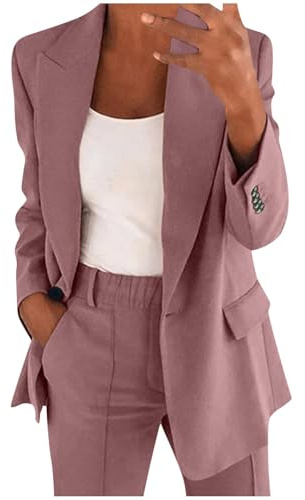 Women's 2 Piece Formal Jacket Wide-Leg Trouser Suit Formal Blazer Outfits Long Sleeve Jacket Trouser Suit One Button Slim Fit Blazer Pants Set for Office, Business
