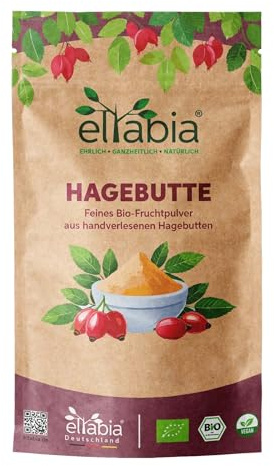 Bio Hagebutten Pulver 200g | Hagebuttenpulver aus EU-Anbau in Premium Rohkost-Qualität | 100% rein ohne Zusätze (DE-ÖKO-007) Hagebutte