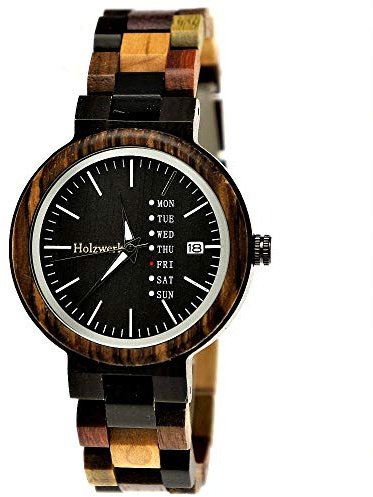 Holzwerk Germany Handgefertigte Matrix Damen Uhr Öko Natur Holzuhr Holz Armband-Uhr Braun Schwarz Zebra Muster Analog Quarz Future Edition Datum und Wochentag Anzeige (Braun)