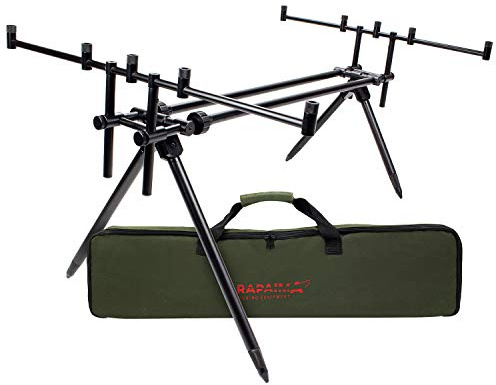 Rod Pod Riverbank - Rutenhalter aus Aluminium für bis zu 5 Angelruten - verstellbare Rutenauflage mit Tasche für Karpfen - und Allroundangeln