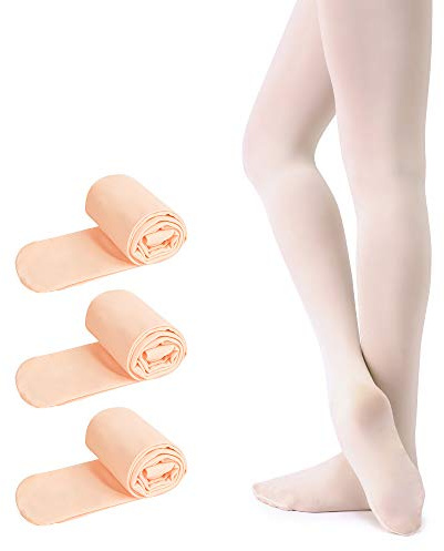 Soudittur Ballet Dance Tights Pink for Women Girls School Daily Ultra Soft Footed Tight Leggings (3 Pairs Pack, L (140-165 cm))