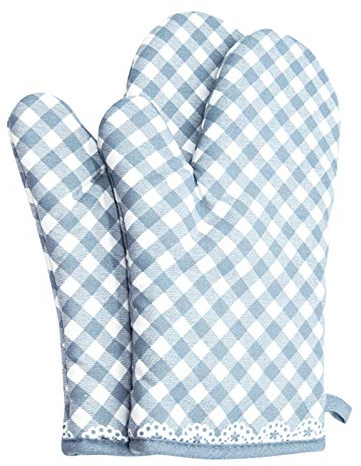 Camilife 1 Paar Verdickte 180°C Hitzebeständige Ofenhandschuhe Topflappen Baumwolle Haushalt Mikrowellenofen Handschuhe Backhandschuhe - Kariert Blau-Grau