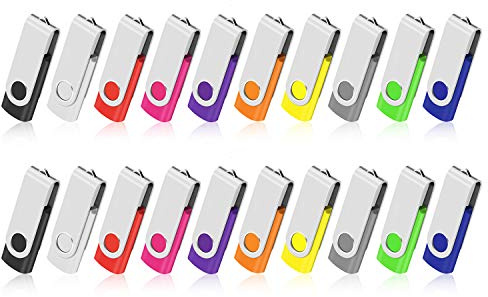 AreTop Clé USB 1GB Lot de 20, Rotation USB 2.0, 10 Couleurs | Rotation 360° protège le connecteur, USB 2.0 Plug-and-Play, compatible PC/ordinateur portable/tablette/voiture/TV