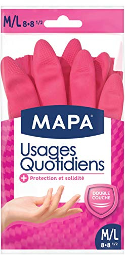 MAPA - Usages Quotidiens - Gants de Ménage en Latex intérieur Coton - Protection et Solidité - 1 paire - Taille M/L