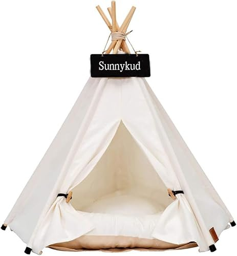 Vinnykud Tenda per Animali Domestici Cuccia in Tela Portatile per Cani e Gatti Rimovibile e Lavabile Pet Teepee Tipi con Lavagna Tende Gatti con Cuscino 60x60x70cm