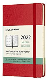 Moleskine, Agenda Settimanale 2022, Agenda Settimanale 12 Mesi con Layout Orizzontale, Weekly Horizontal Planner, Copertina Rigida, Formato Pocket 9 x 14 cm, Colore Rosso Scarlatto, 144 Pagine