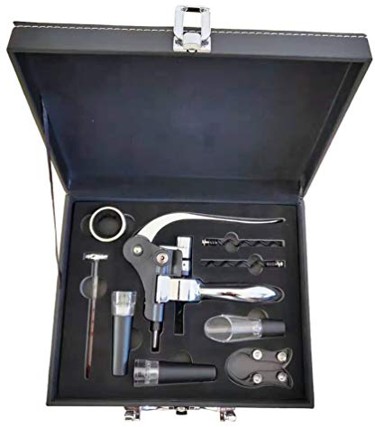 MisFox Korkenzieher Wine Accessories Geschenkset - Weinflaschen-Korkenzieheröffner-Kit mit Geschenkbox Umfassen Weinöffner, Folienschneider, Weinbelüfter, Tropfringe, Weinausgießer, Thermometer