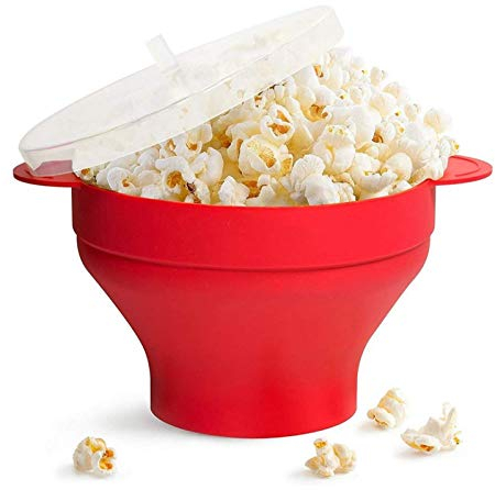 JHNEA Cuenco Plegable de Silicona para Palomitas de maíz de Aire Caliente de microondas con Tapa y Asas, Compre uno y llévese Otro Gratis,Red