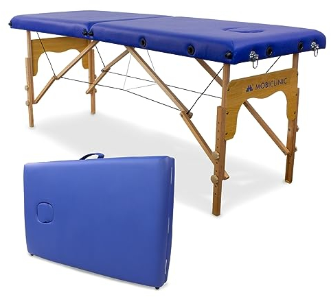 Mobiclinic®, Lettino per Fisioterapia, Massaggi, Estetica, CM-01 Basic, Marchio Europeo, Portatile, Pieghevole, Marcatura ce, Professionisti, Legno, 180x60 cm, Color blu