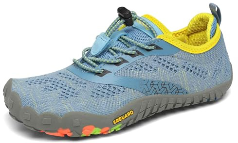 SAGUARO Barefoot Zapatillas de Trail Running Niños Niñas Minimalistas Zapatos de Deporte Antideslizantes Calzado Descalzos para Fitness Correr Montaña Senderismo Agua, Cielo Azul, 34 EU