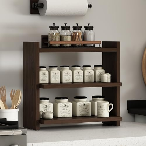 Homidea ZEN Gewürzregal mit 3 Etagen - Küchenregal Holz Gewürzschrank Regal für Gewürze - vielseitiger Organizer für Küche Bad Büro (Nußbaum)
