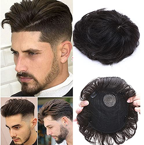 4 Pouces Toupet Extension A clip Cheveux Naturel - Noir Naturel - Complément Capillaire Femme Hair Topper Mono Base 16 * 19cm Volumateur Toupet Unisexe