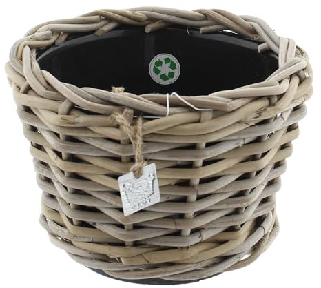 Klocke Dekorationsbedarf Rattan Pflanzkorb mit Einsatz - Handgeflochtener Pflanzkübel für Innen & Außen - Robuste Pflanzschale für Terrasse, Garten & Wohnbereich - Naturlook (⌀ 24 cm - H: 18 cm)