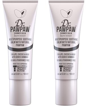 Dr.PAWPAW Shimmer Lot de 2 baumes naturels multi-usages sans parfum pour hydrater les lèvres, la peau, les cheveux, les cuticules, les ongles et la finition beauté (2 x 10 ml)