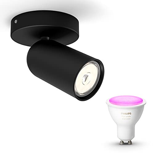 Philips Hue Pongee Aufbaustrahler (Schwarz) - Weißes und Farbiges Licht - Wandleuchte oder Deckenstrahler 1 Flammig - GU10 - Hue White and Color Ambiance